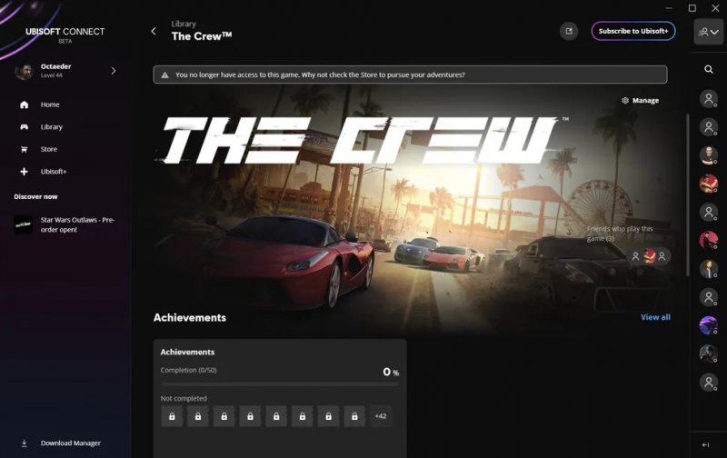 The message that appears to players who 'own' The Crew on Ubisoft Connect